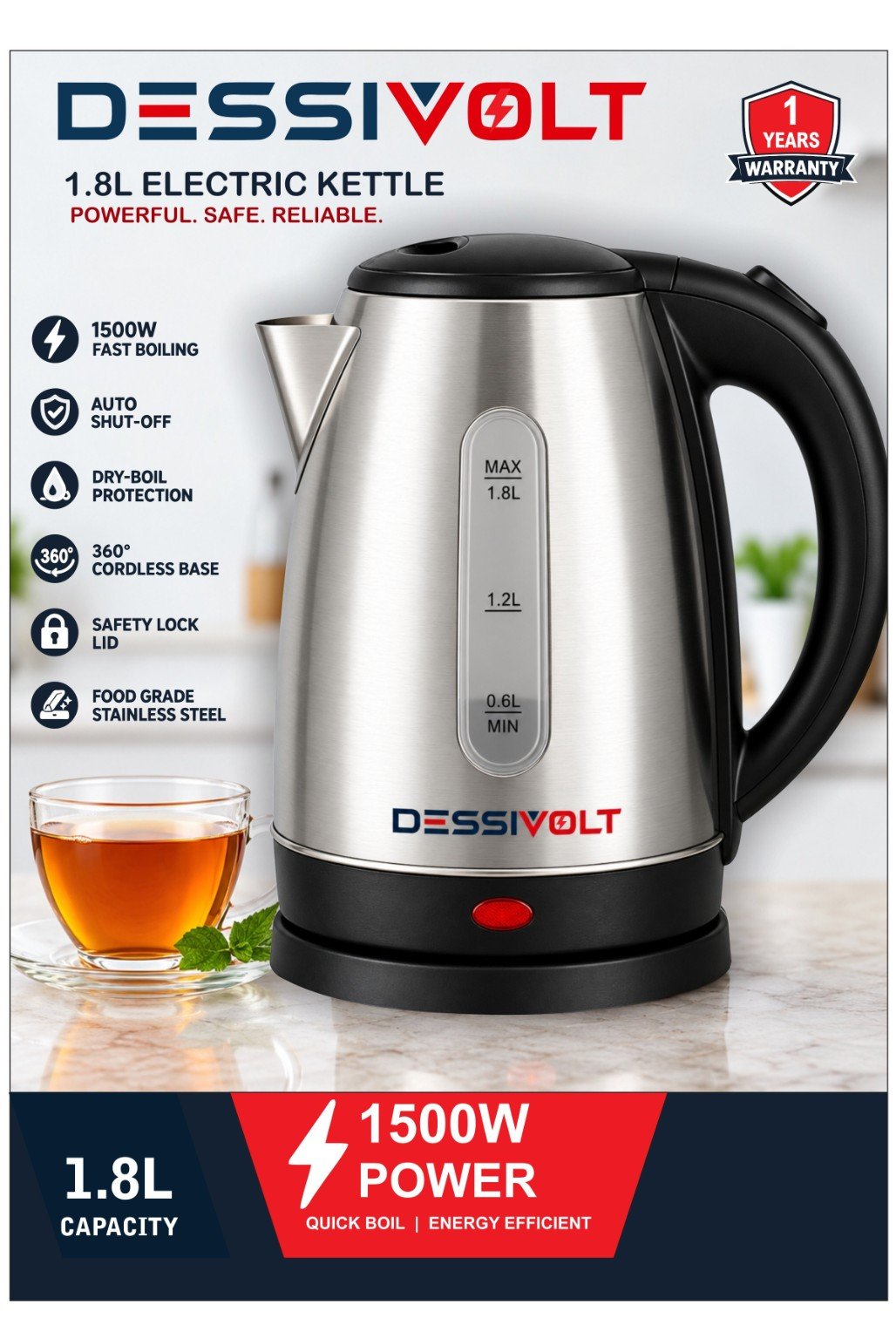 DESSIVOLT 1.8L Electric Kettle