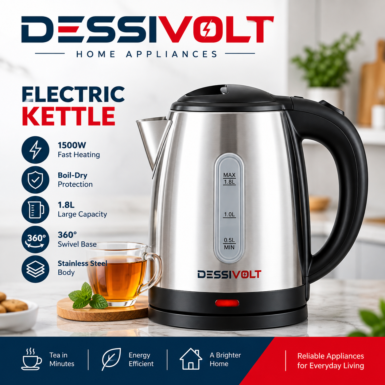 DESSIVOLT 1.8L Electric Kettle